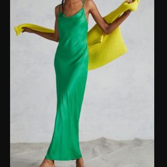 Anthropologie Green Maxi Cowl Neck Slip Dress NWT 16P - Picture 2 of 5